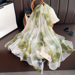 Ginkgo leaf fresh pattern scarf silk scarf commuter light luxury artificial silk soft scarf women's large size fashion