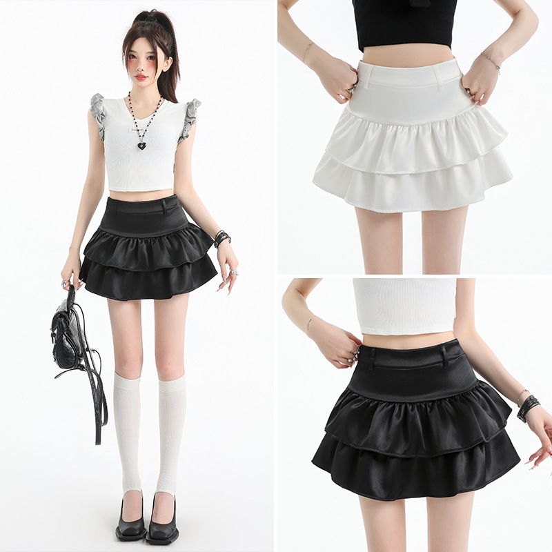 Real Shot of Ballet-Style Satin Skirt 2026 High-Waisted Design for Petite Figures, Sweet and Spicy Cake-Style Puffy A-Line Short Skirt
