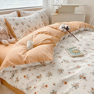 Pastoral Style Cotton Printed Four-piece Set Student Dormitory Cotton Cartoon Three-piece Set Small Floral Quilt Cover Bed Sheet