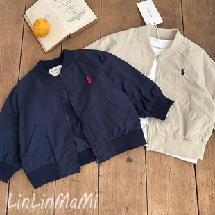 Spring 2025 Boys' Baseball Suit Coat Children's Solid Color Zipper Shirt Children's Baby's Collar Top Japanese Fashionable
