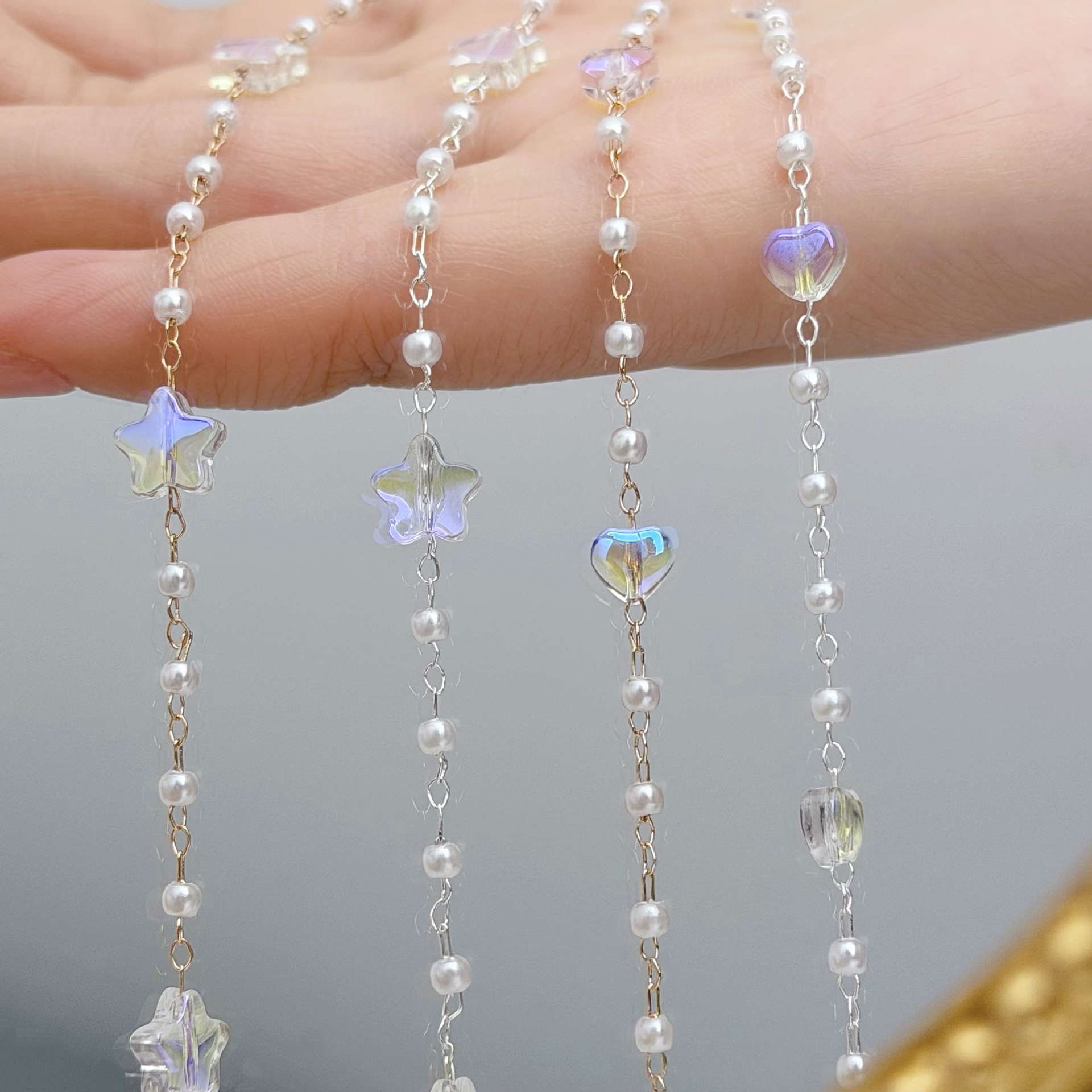 DIY Chain Mermaid Princess Ab Dazzling Crystal Pearl Chain Color-Preserving Ancient Style Hair Accessory Tassel Chain Headscarf Clothing Accessories