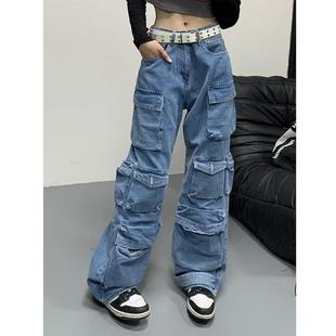 ins National Fashion Brand Couple's American Three-Dimensional Multi-Pocket Cargo Pants Washed Jeans Casual Pants