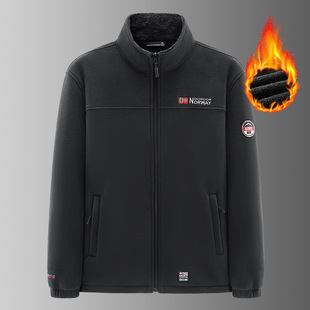 Cross-border Jacket Exported to Norway Men's Fleece Cotton-padded Clothes Autumn and Winter Outdoor Cold-resistant Lamb Fleece Fleece Fleece Vertical Collar Jacket