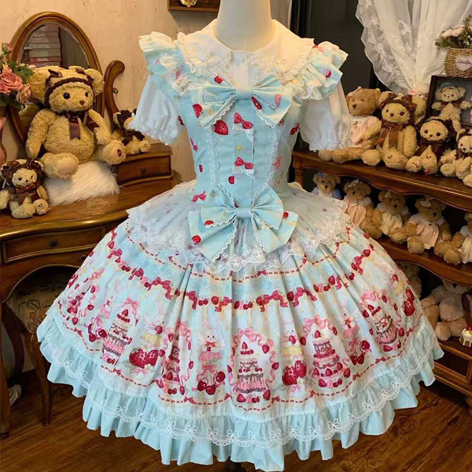 Original Design by Princess Yan Xi【Cute Rabbit Sweet Night】Cute and Sweet Genuine Suspender Dress Versatile Lolita Style