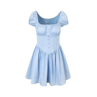 Cross-border New Sweet and Spicy Women's Dress Fish Bone Slim-fit Hot Girl Small Dress Puff Sleeve Square Collar dress Women's Summer