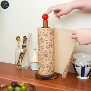 Acacia Wood Kitchen Vertical Tissue Rack Lazy Mag Rack Roll Paper Rack Preservation Bag Storage Rack Punch-Free Storage Rack