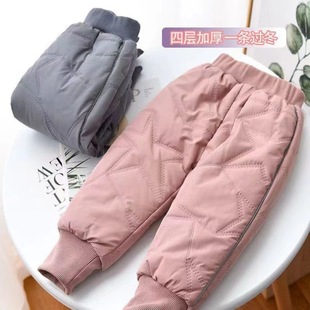 Female baby four layers thick cotton pants winter wear a tide fan! Winter children 4 children warm one plus honing inscription