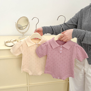 Han Fan Baby Summer Thin Jompsuit Western Style POLO Collar Baby Knitted Pouty Clothes for Girls