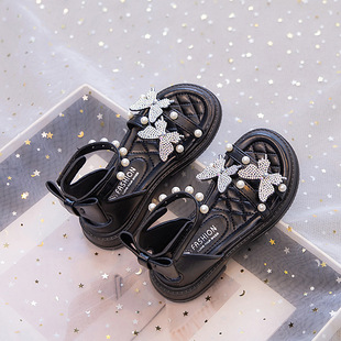 Girls' Sandals 2025 Summer New Pearl Children's Roman Shoes Girls Styline Princess Shoes Big Children's Beach Shoes