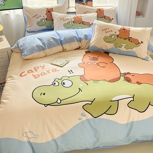 Astronaut Cotton Cotton Bed Four-piece Set Cartoon Children Boys Quilt Cover Dormitory Bed Sheet Three-piece Set Bed Hat