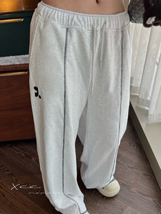 Rest & R South Korea Niche 2024 Autumn New Printed Casual Ming Line Pants Straight Tube Men's and Women's Wide Leg Pants