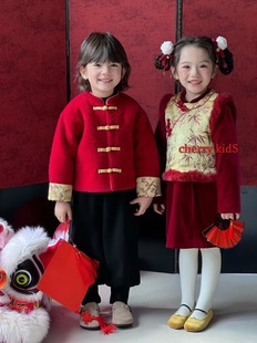 New Year's Service Korean-style Winter fleece-lined Thickened Chinese-style Embroidered Vest Vest with Buckle Red suit dress 5792