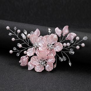 European and American Cross-border New Korean-style Bridal Wedding Headwear Handmade Beaded Crystal Flower Pointed Bose Clip Style Headwear