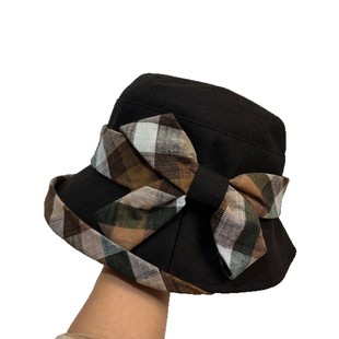 Japanese Fashion Cotton and Linen Basin Hat Spring and Summer New Plaid Bow Sweet Turnover Fisherman Hat Outdoor Casual Hat for Women
