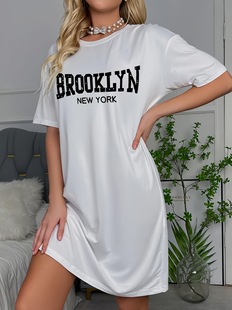 2025 Cross-border European and American Women's Summer Loose Printed Casual Short-sleeved T-shirt Nightgown Comfortable Home Clothes