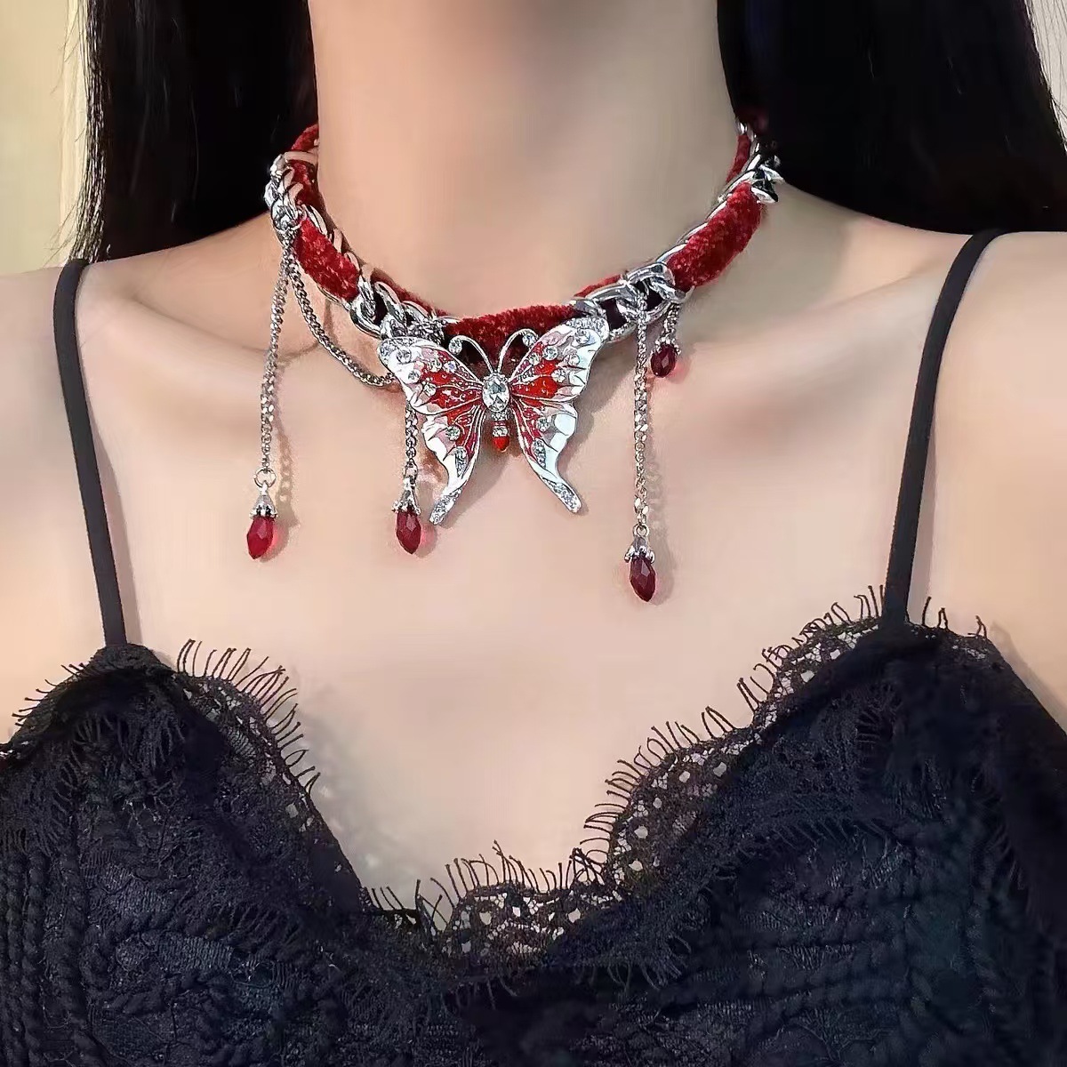 Y2K Heavy Industry Beaded Star Necklace Titanium Steel Subculture Hot Girl Sweet Cool Necklace Female Punk Gothic Niche European and American