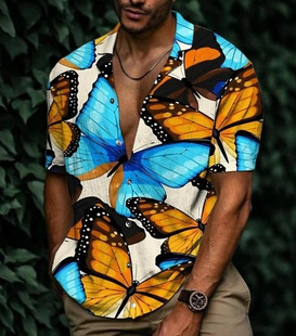 2023 cross-border new 3D digital printing men's short sleeve shirt trendy top spring and summer