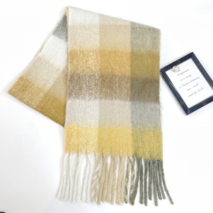 New Mohair AC Plaid Scarf Women's Autumn and Winter Thickened Warm Neck High-end Sense Men's and Women's Knitted Shawl Trendy