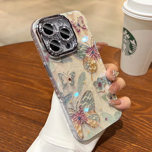 Бабочка подходит для Apple 15 чехол для мобильного телефона новый легкий роскошный женский 14promax силиконовый полный пакет защиты от падения 13pr