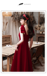 French Toast Dress Bride Summer Small Burgundy Engagement Dress Usually Wear Back Door Lounge Dress Women's Sling