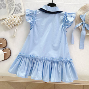 New 2025 Summer New Arrival Korean Style Girl's Summer All-Match Short Sleeve Flying Sleeve Shirt Collar dress