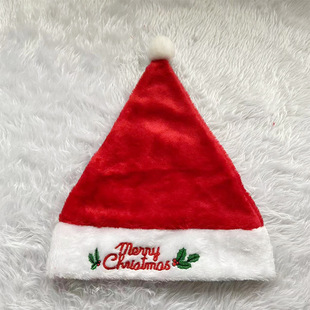 Christmas Hat Santa Claus Letter Embroidery Silk Red Snowflake Plush Christmas Hat Christmas Embroidered Ornament