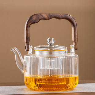Enclosed oven boiling teapot high borosilicate black transparent glass vertical grain beam pot cooking integrated inner heating glass teapot