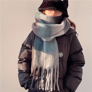 2024 New Maillard Autumn and Winter Plaid Scarf Women's Winter High-end Korean-style All-match Fashion Warm White