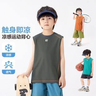 Zuo West Boy Жилет без рукавов футболка Детское лето 2025 Новый мальчик прохладный спортивный топ