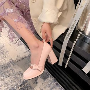 Pure Desire High-heeled Shoes Women's 2024 New All-match Bow French Retro Mary Jane Shoes Increased Thick Heel Yang Ming