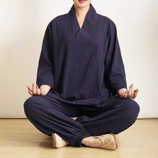 New Chinese Style Buddhist Style Husses' Suit for Men and Women Zen Two-piece Loose Tea Suit for Women Health Preservation Zen Suit for Women suit Tai Chi Suit