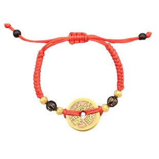 Hand-Woven Bracelet Bracelet Bracelet Real Copper Five Emperors Money One Emperors Money Six-Character Flat Knot Diamond Knot Stretchable Traditional