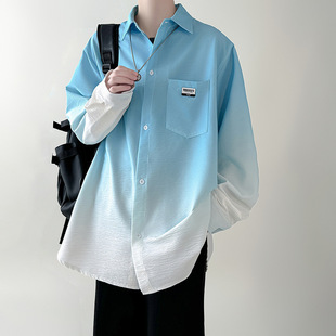 Gradient Printing Men's Casual Long-sleeved Shirt Spring and Autumn Loose Trendy Brand Sports Shirt Shirt Handsome Couple's Jacket