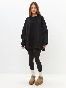 Autumn and Winter European and American-style New Style Simple Elegant Fashion Solid Color Loose All-match fleece-lined Thickened Round Neck Pullover Sweat