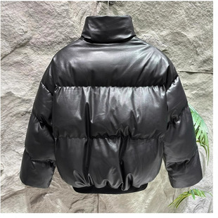 Advanced Design Sense Short Cotton-padded Clothes Men's Winter Vertical Collar Puleather Cotton-padded Coat Trendy Brand Loose Cold-proof Bread Suit