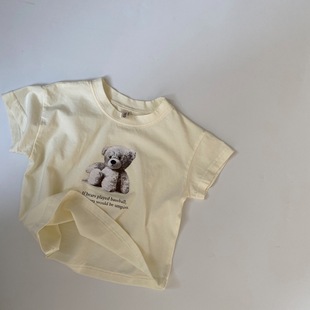 GL-Kids, Новинка лета, Детская футболка с короткими рукавами и принтом мультяшного медведя, мужская и женская, приятная для кожи, выстиранная футболка