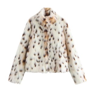 2024 Fashion Autumn and Winter New Leopard Spot Elegant Slim-fit Royal Sister-style Faux Fur Effect Short Coat for Women