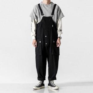 Japanese Style Vintage Tooling Overalls Men's Fat Men's Loose plus size Sling Pants Trendy Brand Ins Internet Popular Straight Tube Lian Jie Qi