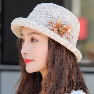 New Style Woven Basin Hat Bow Flower Sunshade Women's Anti-ultraviolet Summer Outdoor Travel Sunscreen Fisherman Hat