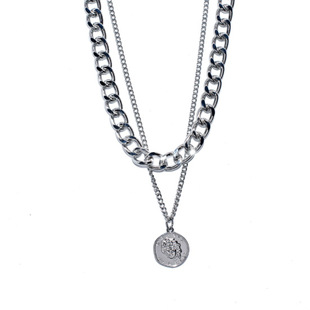 European and American Metal Overlapped Double-Layer Necklace Women's Trendy Internet Popular ins Cold Style Thick Chain Hip-Hop Clavicle Necklace Accessories