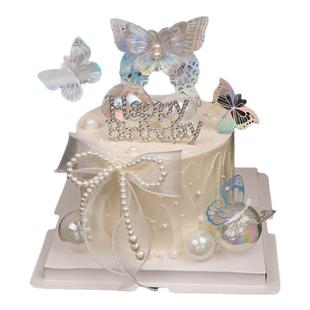 Net red beautiful goddess birthday cake decoration happy birthday rhinestone card stereo butterfly magic butterfly plug-in