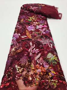 Random lace mesh beads fabric heavy industry beads flower embroidery dress sequins clothing wedding dress fabric in stock