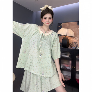 [Short-sleeved Shorts] New Original Small Lapel Pajamas Women's Summer Thin Two-piece Home Clothes