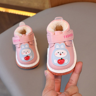 Обувь для малышей, хлопковая обувь для маленьких девочек 0-1-2 лет, детская обувь с мягкой подошвой 3 года, Зимняя Теплая обувь для мальчиков на флисовой подкладке