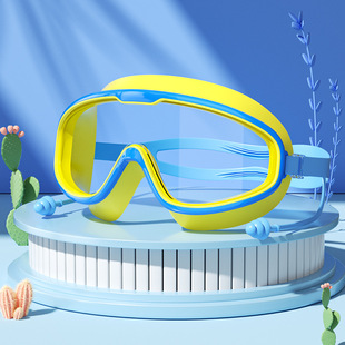 Adult large frame swimming goggles HD waterproof anti-fog men's and women's swimming glasses conjoined silicone earplugs children's eye protection wholesale