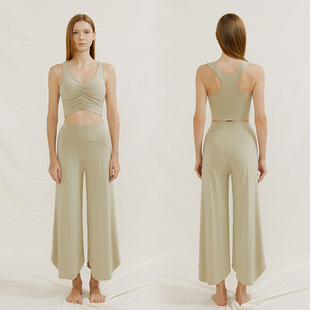 24 summer outdoor lazy temperament wind high waist yoga suit cool breathable vest wide leg pants suit light and comfortable