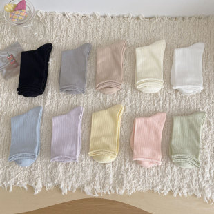 Japanese Style Spring and Summer Candy Color Boneless Seam Head Roll-up Stacks Korean Style Ins Style Pinstripe Women's Socks
