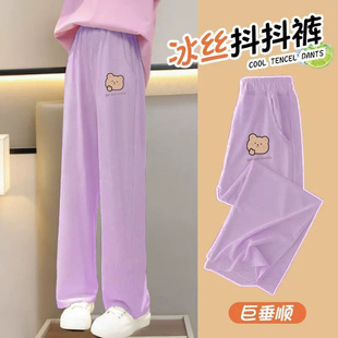 Anti-mosquito Pants Thin Ice Silk Straight Pants Girls Summer Cartoon Printed Ice Silk Shaking Pants New Fashionable for Girls