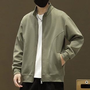 Youth Japanese Style Solid Color Jacquard Cardigan with Vertical Collar Zipper Sweater 2025 Spring Men's Essential Fashionable Jacket