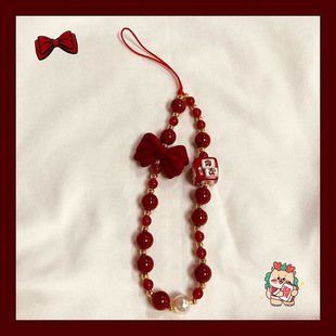 Red Beaded Bracelet Wristband Applicable Mobile Phone Case Creative New Year Hanging Chain DIY Portable Anti-lost Portable Keychain